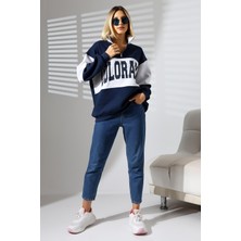 Kadın Colorado Lacivert Oversize Sweatshirt 3 Iplik Şardonlu