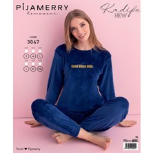 Pijamerry Kadın Kışlık Bisiklet Yaka Kadife Pijama Takımı 3047M - 1 Adet