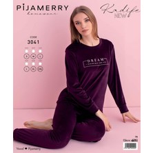 Pijamerry Kadın Kışlık Bisiklet Yaka Kadife Pijama Takımı 3041M - 1 Adet