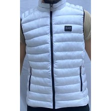 Beyaz  Fermuarlı ve Cepli Polyester Standard Fit Erkek  Rüzgar Geçirmez Şişme Yelek