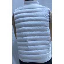 Beyaz  Fermuarlı ve Cepli Polyester Standard Fit Erkek  Rüzgar Geçirmez Şişme Yelek