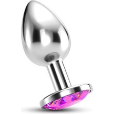 Ewe Pembe Taşlı Büyük Boy Metal Anal Plug 9 cm Anal Alıştırıcı Ileri Seviye Pembe Elmas Kristal Taş Çelik Anal Seks Ürünü