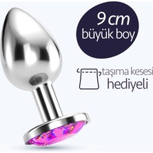 Ewe Pembe Taşlı Büyük Boy Metal Anal Plug 9 cm Anal Alıştırıcı Ileri Seviye Pembe Elmas Kristal Taş Çelik Anal Seks Ürünü