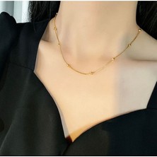 Sjour Tekli Dorika Toplu Model 14 Ayar Altın Kaplama 45 cm Çelik Kolye