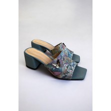 E.R.S Air Comfort Kadın Mavi Topuklu  Deri Terlik Kelebek Tokalı K.341-160