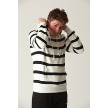 Erkek Çizgili Kapüşonlu Sweatshirt