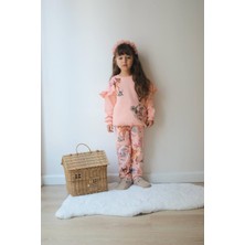 Sacro Kids Bambi Desenli Fırfır Detaylı Eşofman-Sweatshirt 3 Iplik Şardonlu Kışlık Kız Çocuk Takım