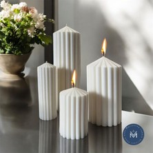 Melusina Candle Dekoratif 4lü Kalın Sütun Mum - Kokulu Vegan Soya Wax Mumu