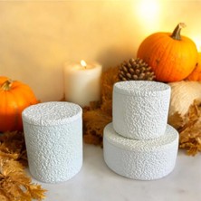 Melusina Candle 3'lü Dekoratif Taş Desenli Beton Kapaklı Model Mumluk ve Kokulu Vegan Soya Wax Mumu