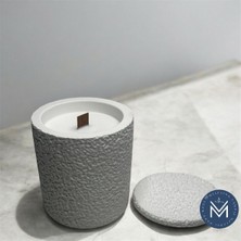 Melusina Candle 3'lü Dekoratif Taş Desenli Beton Kapaklı Model Mumluk ve Kokulu Vegan Soya Wax Mumu