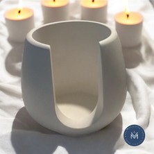 Melusina Candle Dekoratif Beton Buhurdanlık Tombul Model - Metal Tepsili - 10 Adet Küçük Bulut Buhumum Hediyeli