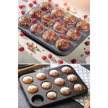 Emr Shop   Muffin Kalıbı 24'lü Mini + 12'li Büyük Cupcake Kek Kapsülü Yanmaz Yapışmaz Baking Pan Fırın Kalıbı   Emr Home