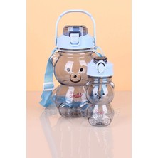 Emr Shop   2li Şeffaf Smile Ayıcık Su Matarası 1000+400ML Çocuk Su Şişesi Pipetli Sızdırmaz Kapaklı Suluk Seti   Emr Home