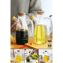 Emr Shop 2'li Bambu Kapaklı Yağdanlık 1000 ml Borosilikat Cam Yağlık Sirkelik Şişesi Master Vakumlu Sosluk   Emr Home