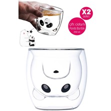 Emr Shop   Sevimli Panda Çift Cidarlı Bardak Süt Çay Kahve Su Bardağı 250ML Isı Yalıtımlı Kupa Bardak Seti