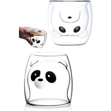 Emr Shop   Sevimli Panda Çift Cidarlı Bardak Süt Çay Kahve Su Bardağı 250ML Isı Yalıtımlı Kupa Bardak Seti