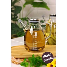 Emr Shop Ahşap Standlı 1000ML Zeytinyağı Sıvıyağ Şişesi Borosilikat Cam Çelik Kapaklı Yağlık Yağdanlık   Emr Home