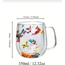 Isıya Dayanıklı Çift Çidarlı Lily Cup Çiçekli Bardak Kulplu Kahve Sunum Bardağı ( 350 ml )