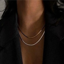 Sjour 2li Set İtalyan Ezme Model Silver & Gold 14 Ayar Altın Kaplama Çelik Kolye