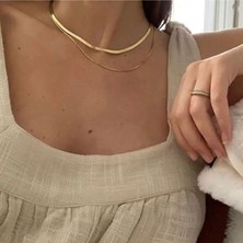 Sjour 2li Italyan Ezme & Snake Zincir 14 Ayar Altın Dolgu Kolye Seti