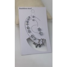 By Semra Paslanmaz Çelik 7 Çift Kıkırdak Küpe Seti Zirkon Yıldız Model