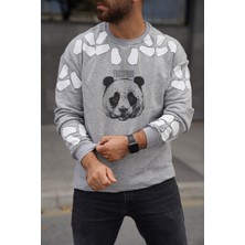 Sweatshirt Bisiklet Yaka Panda Baskılı Oversize Sweat