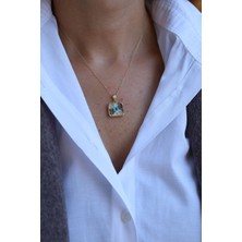 Yenigün Kuyumculuk 14 Ayar Altın Işıltılı Kare Nazarlık Kolye