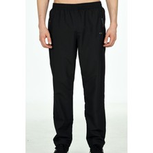 Siyah Erkek Düz Paça Beli Lastikli Cepli Mıcropoly Kumaş Eşofman Altı EDY2401S