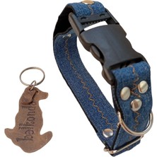 Balkonda Köpek boyun tasması kot Lacivert zımbalı genişlik:2,5cm boyun ölçüsü:27-35cm ayarlamalı dog collar T4-5S