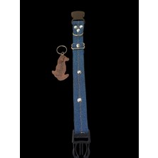 Balkonda Köpek boyun tasması kot Lacivert zımbalı genişlik:2,5cm boyun ölçüsü:27-35cm ayarlamalı dog collar T4-5S