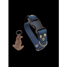 Balkonda Köpek boyun tasması kot Lacivert zımbalı genişlik:2,5cm boyun ölçüsü:27-35cm ayarlamalı dog collar T4-5S