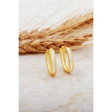 Sümer Telkari Baget Taşlı Orta Boy Altın Kaplama Gümüş Oval Halka Küpe 7128