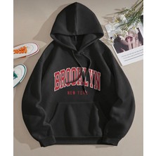 Kids Face Özel Tasarım Kapüşonlu Brooklyn Baskılı Kışlık Şardonlu Trend Erkek Çocuk Sweatshırt