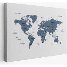 Türkçe Dünya Haritası Dekoratif Kanvas Tablo Ülke ve Başkentli 1514