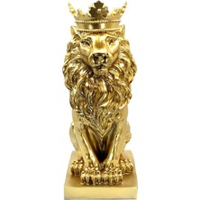 Tekno Trust -Dekoratif Gold Polyester Taçlı Aslan Büst Obje Heykel