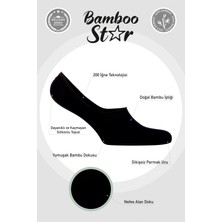 Bambu Kadın Babet Siyah Çorap Dikişsiz Görünmez Kaydırmaz Topuk Silikonlu Premium 6'lı Siyah Paket