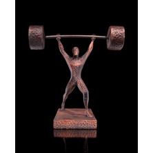Alseka Halterci Heykeli – 16 cm | Bakır Renkli Sporcu Biblo | Fitness Temalı Masaüstü Dekor