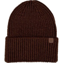 Sofist İstanbul Brown  Beanie Kahverengi Deri Etiket Detaylı Soft Yıkama Yünlü ve Katlamalı Örgü Bere