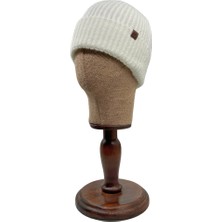 Sofist İstanbul Ecru  Beanie Ekru Deri Etiket Detaylı Soft Yıkama Yünlü ve Katlamalı Örgü Bere