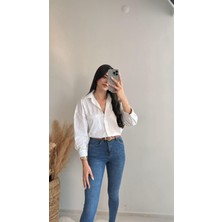 Wave Varaklı Çizgili Poplin Gömlek Beyaz