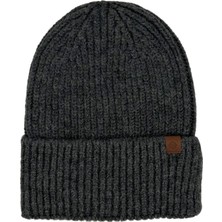 Sofist İstanbul Anthracite  Beanie Antrasit Deri Etiket Detaylı Soft Yıkama Yünlü ve Katlamalı Örgü Bere