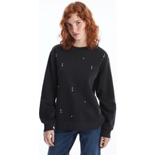 Lcw Vision Bisiklet Yaka Parlak Taş Baskılı Kadın Kalın Sweatshirt