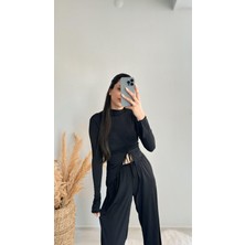 Ruth Siyah Büzgülü Bluz ve Pantalon Takım