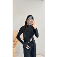 Ruth Siyah Büzgülü Bluz ve Pantalon Takım