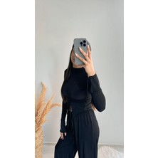 Ruth Siyah Büzgülü Bluz ve Pantalon Takım