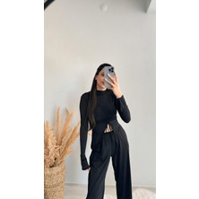 Ruth Siyah Büzgülü Bluz ve Pantalon Takım