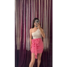 Pembe Fiyonk Detaylı Midi Etek