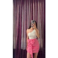 Pembe Fiyonk Detaylı Midi Etek