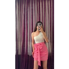 Pembe Fiyonk Detaylı Midi Etek