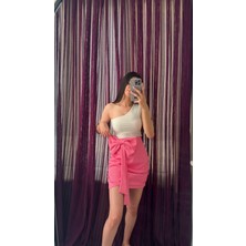 Pembe Fiyonk Detaylı Midi Etek